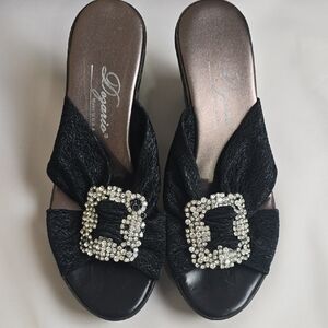 Dognis Black Mules with Rhinestone Buckle